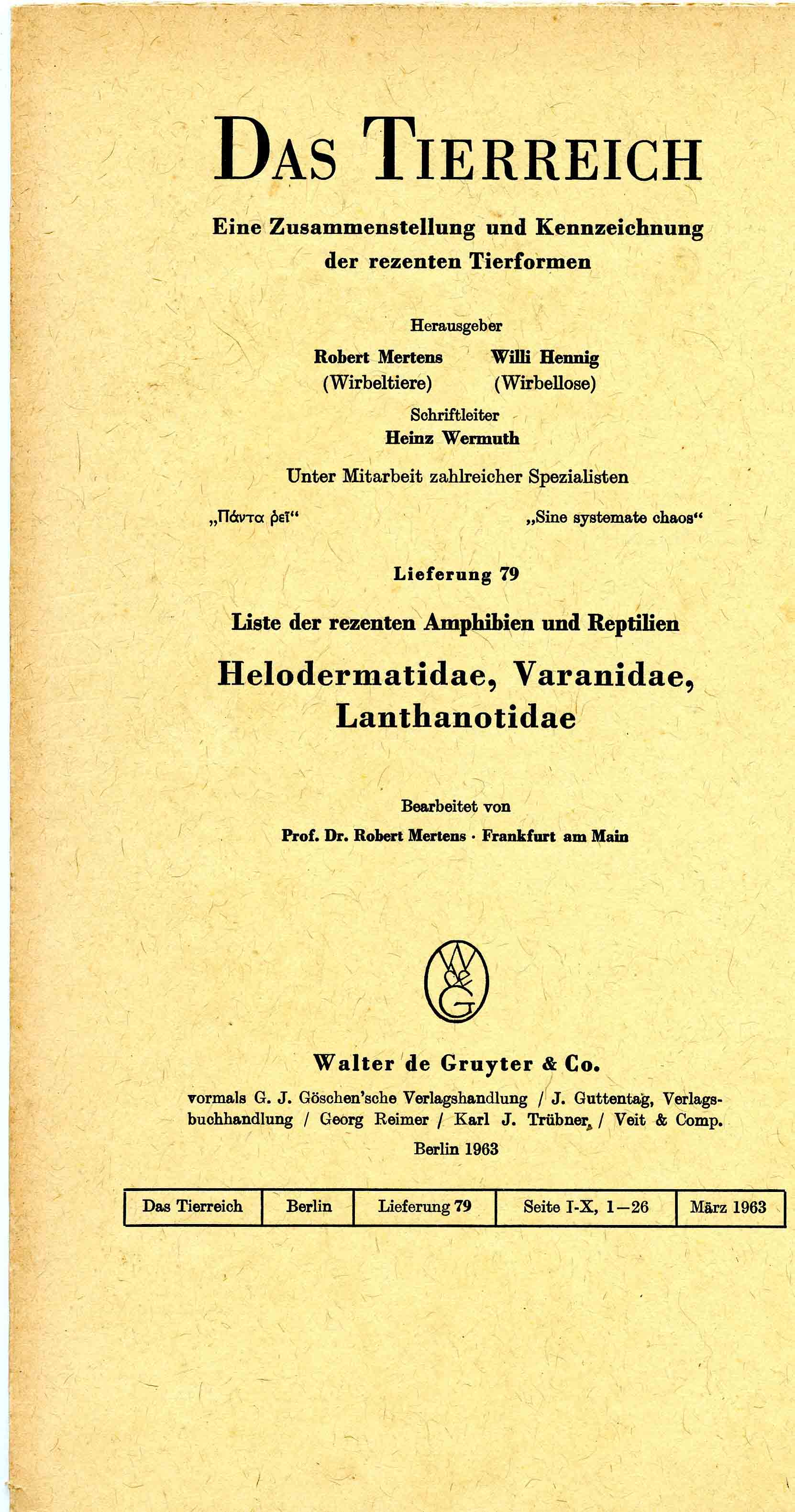 Image for Liste der rezenten Amphibien und Reptilien. Helodermatidae, Varanidae, Lanthanotidae,